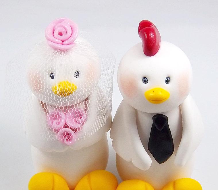 Wedding - Chinese Sign, Rooster and Hen Figurines, Personalized Wedding Cake Topper, Handmade Wedding Decoration, Custom Wedding Cake Topper