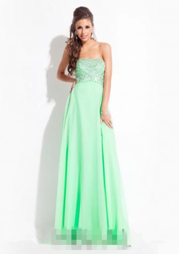 Wedding - 2015 Strapless Purple Green Crystals Chiffon Ruched Floor Length