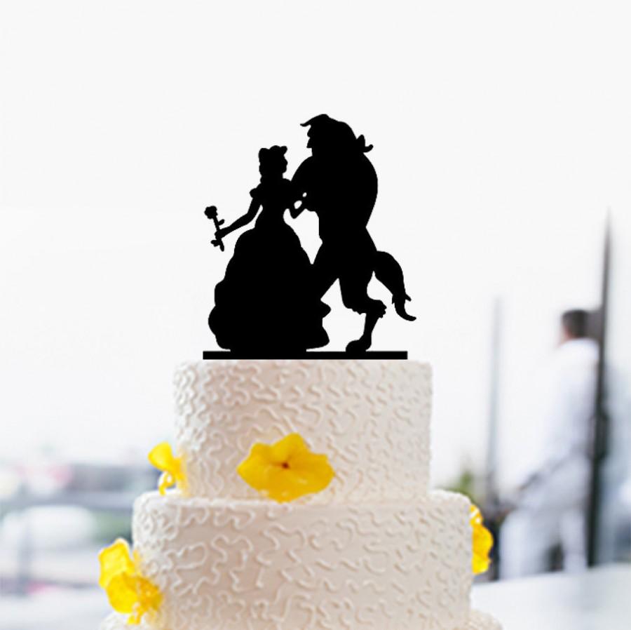 Mariage - Beauty and Beast Cake Topper-Silhouette Cake Topper-Wedding Cake Topper-Custom Cake Topper-Elegant Cake Topper-Unique Cake Toppers