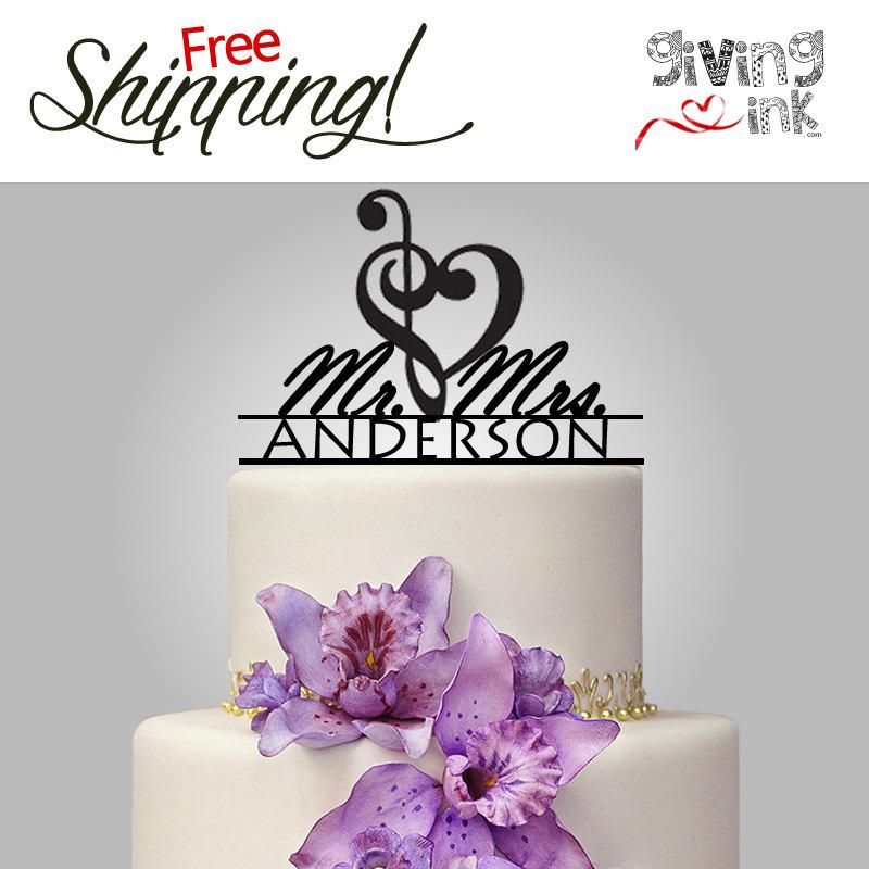 زفاف - Wedding Music Note Cake Topper Mr & Mrs with Last Name Musician Cake Topper