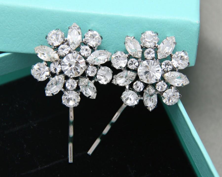 زفاف - Wedding Bobby Pins, Bridal Accessories, Silver Crystal Hair Clips, Vintage Style Wedding Hair Accessory, U-pin