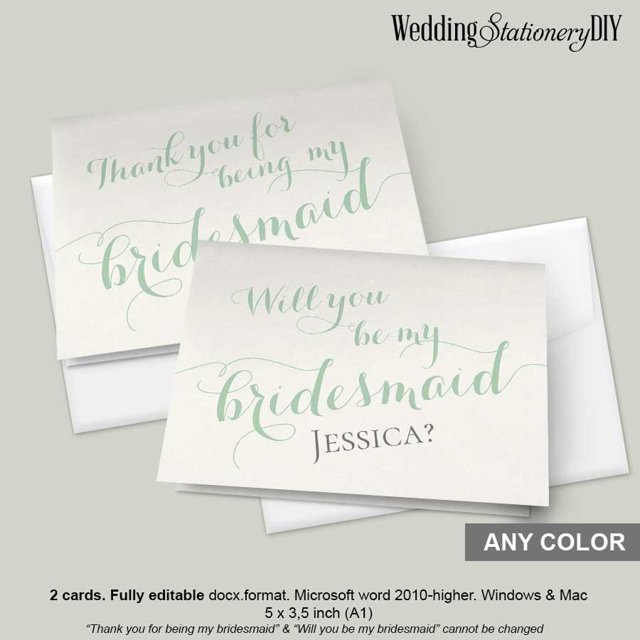 Свадьба - Mint bridesmaid proposal card