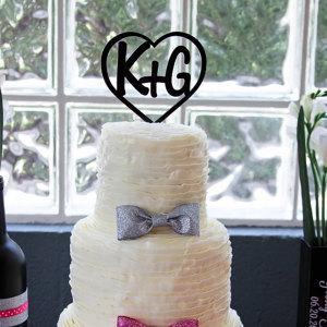 زفاف - Heart MONOGRAM Wedding Cake Topper with Personalized Couples Initials MONOGRAMMED Wedding Cake Topper Love Heart