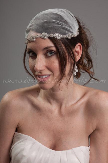 زفاف - Juliet Cap Veil, Rhinestone Bridal Cap, Wedding Head Piece - Karina Cap