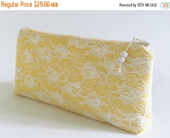 Wedding - Yellow Wedding Clutch, Lace Clutch, Bridal Purse, Bridesmaid Lace Bag, Cosmetic Bag, Gift for Her