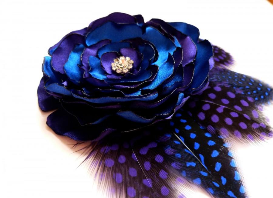زفاف - Purple blue satin hair clip, hair accessory, purple, blue satin flower hair piece