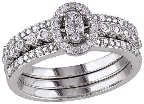 Hochzeit - Diamond 1/3 CT. T.W. Diamond Three Band Bridal Ring Set in Sterling Silver (GH I2-I3)