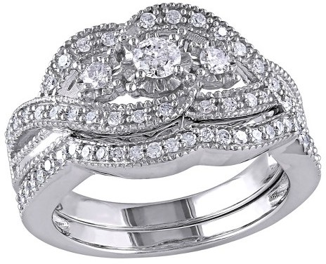 Hochzeit - Allura 1/2 CT. T.W. Diamond Bridal Ring Set in Sterling Silver (GH I2-I3)
