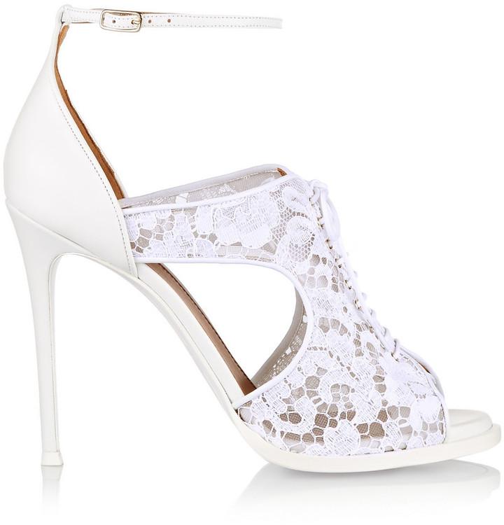 زفاف - Givenchy Platform Sandals in White Leather and Lace