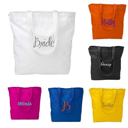 زفاف - Personalized Zippered Tote Bag Bridesmaid Gift Set of 5- Bridesmaid Gift- Personalized Bridemaid Tote - Wedding Party Gift - Name Tote-