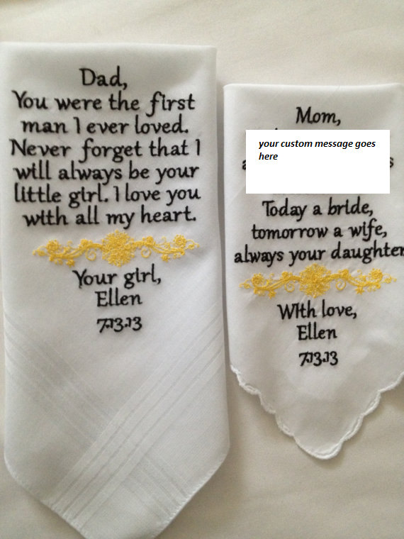 Свадьба - Set of Two Personalized WEDDING HANKIE'S Mother & Father of the Bride Gifts Hankerchief - Hankies