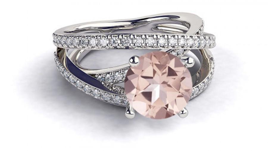 زفاف - Morganite Engagement Ring, 14K White Gold Ring, 1.5 TCW Morganite Ring, Art Deco Engagement Ring, Gold Rings for Women