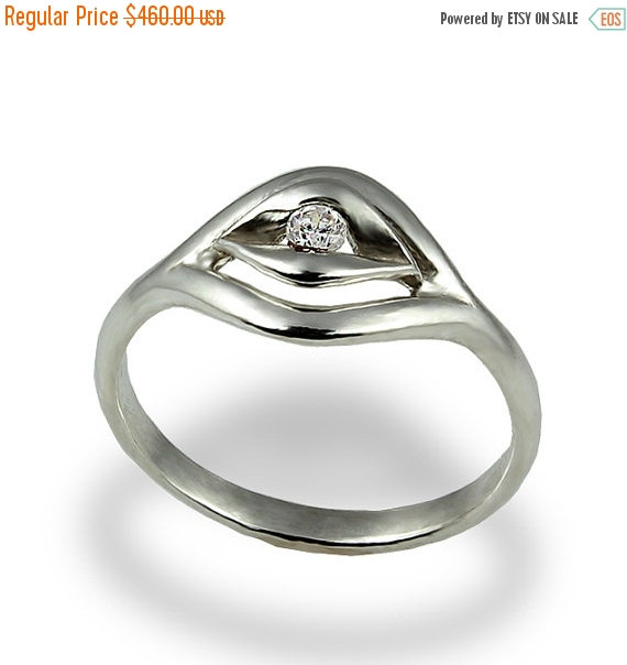 زفاف - Black Friday SALE - Unique Solitaire Ring , Diamond Engagement Ring , White Gold , Women's Engagement Ring , Leaf Ring , Evil Eye Ring , Sol
