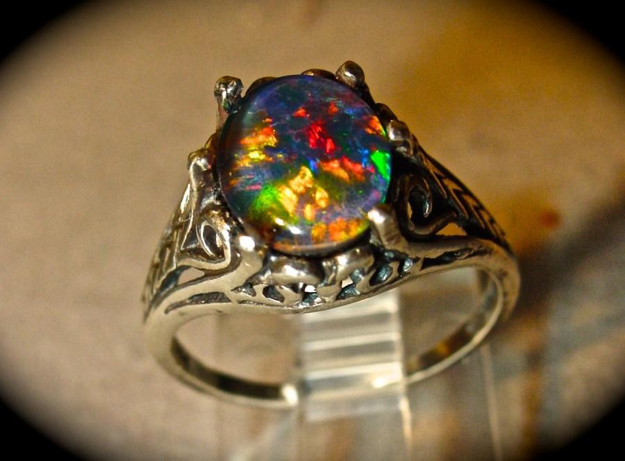 Wedding - Opal Engagement Ring.Spectacular Genuine Australian Opal ring. With Australian Opal Triplet, or Solid White or Black opal. Gold or Silver.