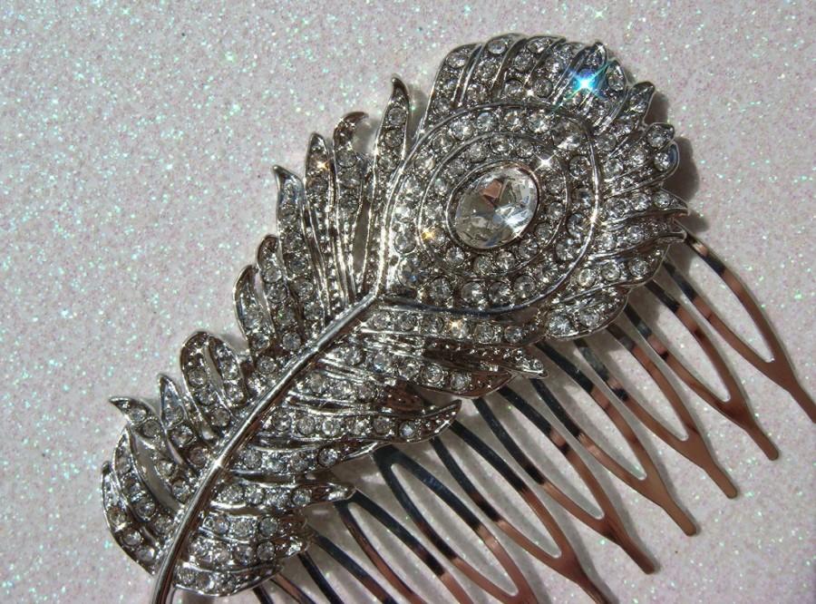 Hochzeit - Peacock Rhinestone hair comb / Swarovski crystal wedding hair comb / bridal rhinestone hair comb / bridesmaid peacock feather brooch pin