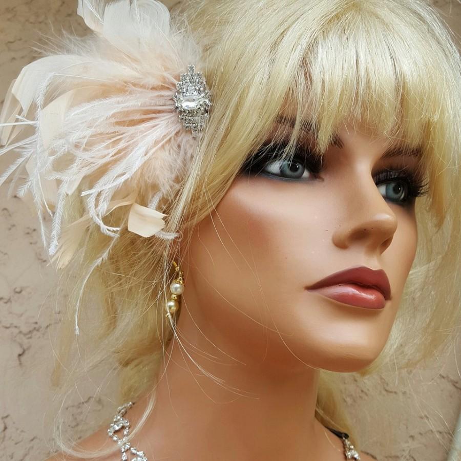 Mariage - Hair Fascinator Wedding, Bridal Hair Clip, Feather Hair Clip,Gatsby Style, Bridal Comb Bridal Hair Accessory Wedding Hair Clip Feather