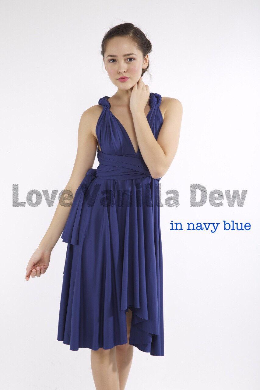 Свадьба - Bridesmaid Dress Infinity Dress Dark Navy Blue Straight Hem  Knee Length Wrap Convertible Dress Wedding Dress