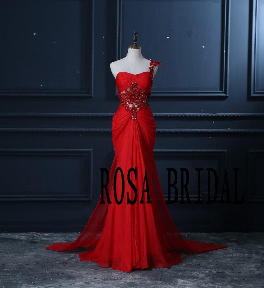 Wedding - Sexy One Shoulder Prom Dress Red Evening Dress Red mermaid Bridal Prom Dress Custom Size