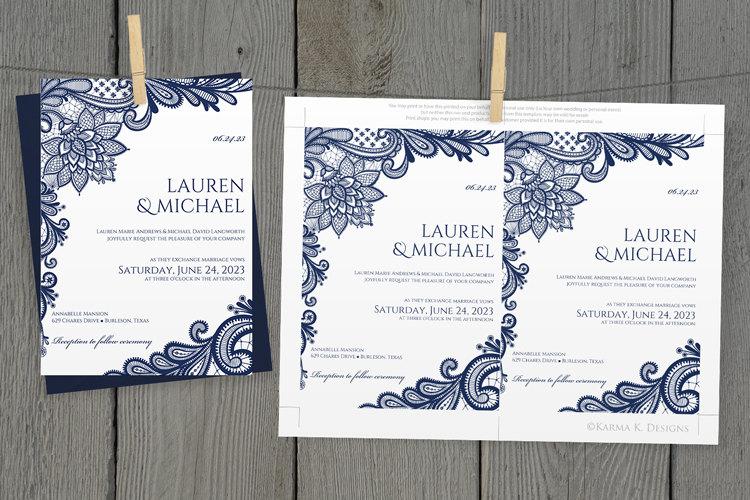 Hochzeit - DiY Wedding Invitation Template - Download Instantly - EDITABLE TEXT - Ornate Lace (Navy Blue)  - Microsoft® Word Format