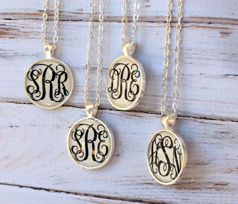 زفاف - Silver Monogram necklace, Monogrammed gifts, Bridesmaid Gift, Personalized Jewelry, Initial Necklace, Keepsake,  Bridal Party, Weddings