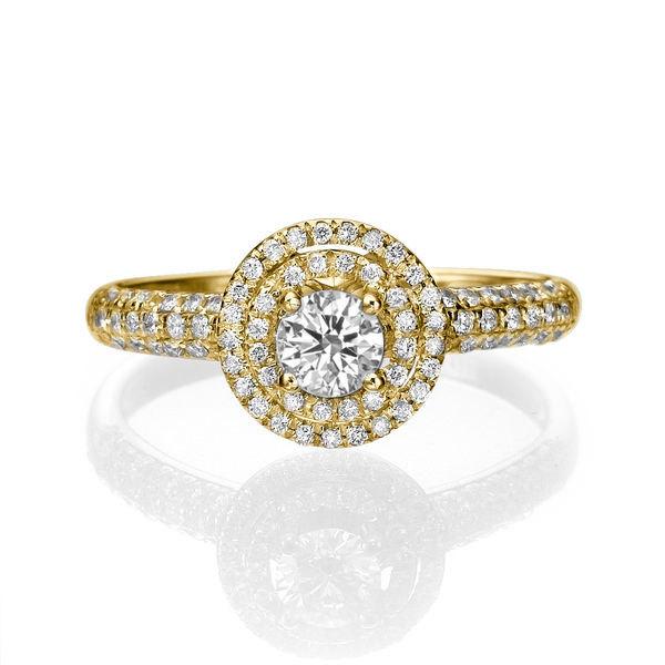 Wedding - Halo Engagement Ring, 14K Gold Ring, Double Halo Ring Setting, 0.85 TCW Diamond Ring Band, Unique Engagement Ring
