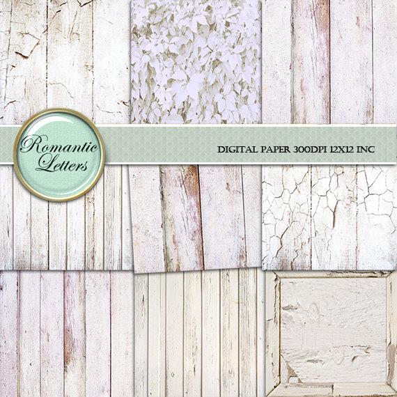 Wedding - White Wood digital paper painted  wood scrapbook paper pack texture wedding Background wood backdrop newborn digital backdrop shabby chic