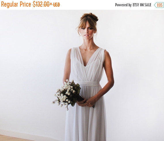 Hochzeit - Chiffon sheer maxi ivory gown, Minimal wedding dress , Maxi chiffon wedding dress  