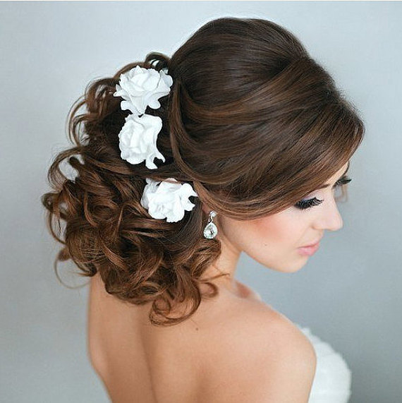 Mariage - Bridal hair flower roses - set of 3, Wedding hair flower, Bridal flower pins, Bridal flower clip, rose hair clip, Clay flower, Bridal rose