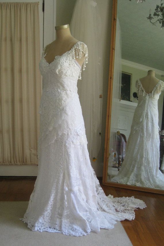 Hochzeit - Rustic Victorian Lace Collage Wedding Gown