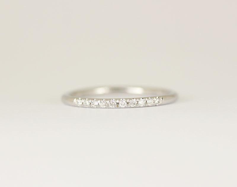 Свадьба - 14k Solid White Gold Micro Pave Diamond Wedding Band, Diamond Wedding Ring,Micro Pave Band,Diamond Stacking Ring,Half Eternity Diamond Band