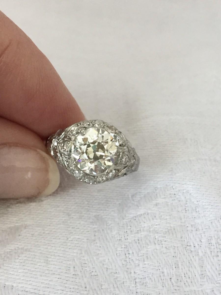 زفاف - Gratitude Sale Vintage 2 Carats Plus European Cut Diamond Engagement Ring Art Deco 1920s set in Original Platinum Mounting