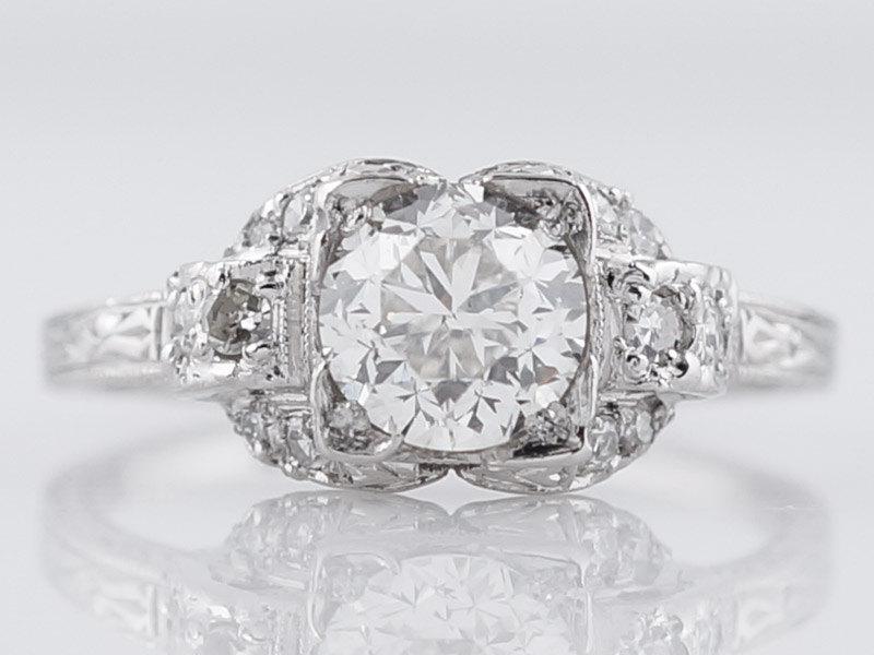 Mariage - 1920's Engagement Ring Antique Art Deco .81ct Old European Cut Diamond in Platinum