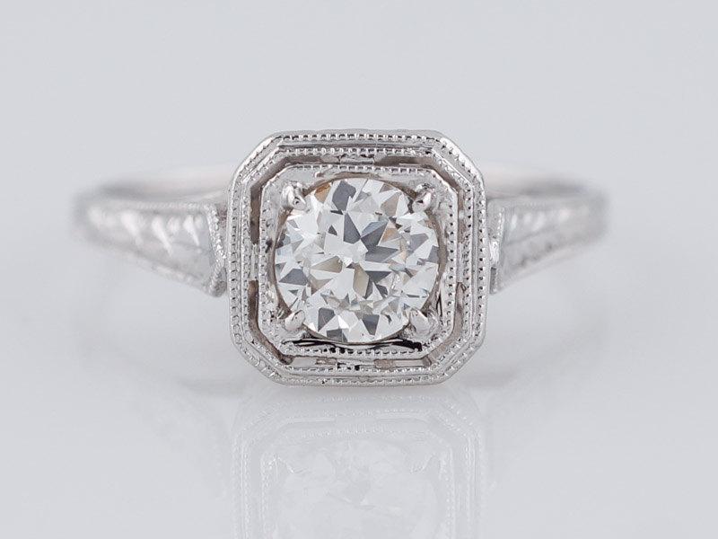 Свадьба - Antique Engagement Ring Art Deco .52ct Old European Cut Diamond in 18k White Gold
