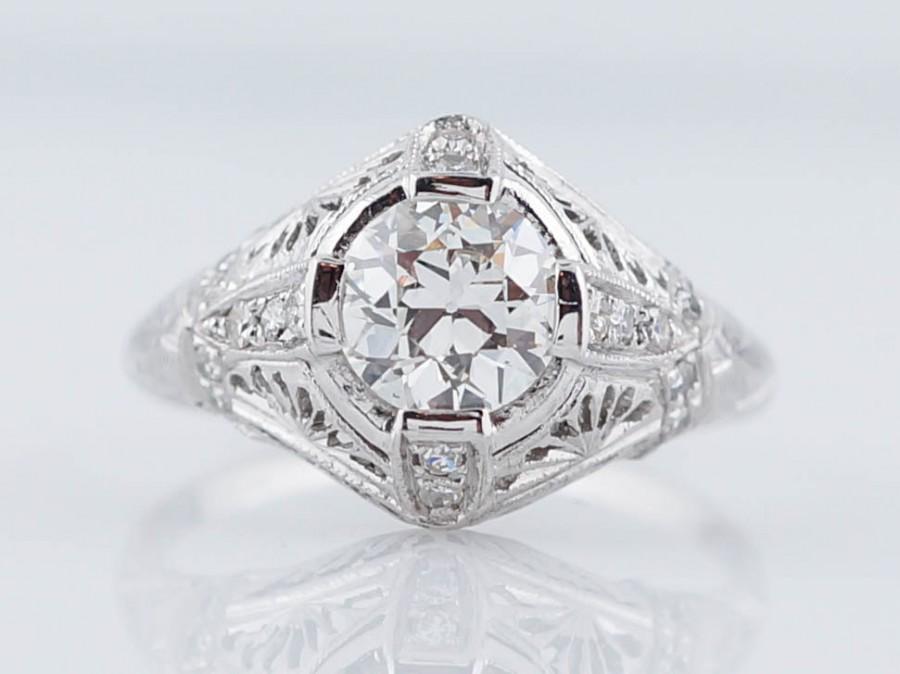 Hochzeit - Antique Engagement Ring Art Deco 1.12cttw Old European Cut Diamond in Platinum