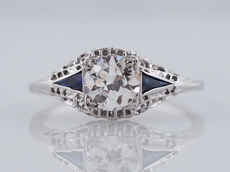 Wedding - Antique Engagement Ring .60ct Old European Cut Diamond in 18k White Gold