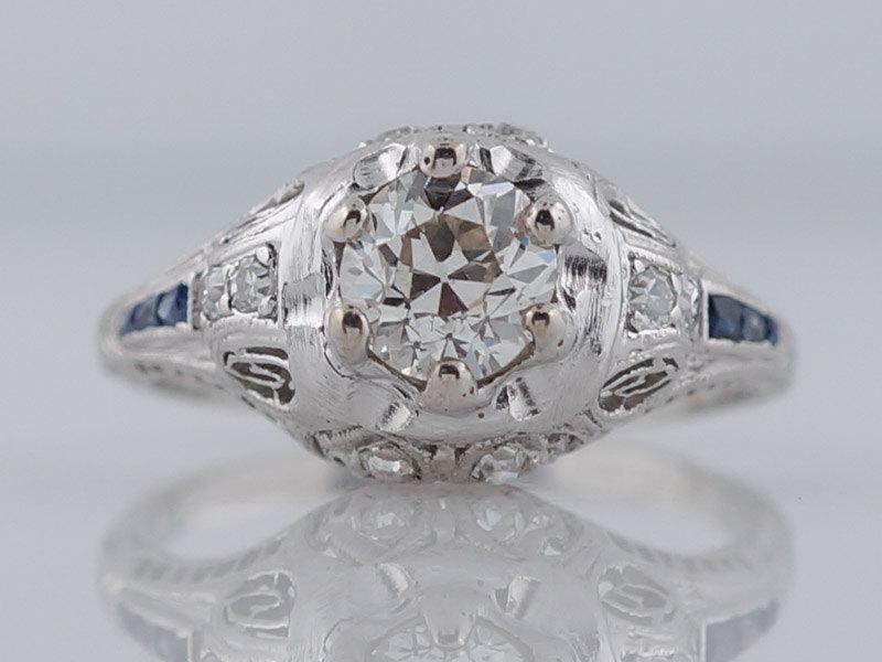 Wedding - 1920's Engagement Ring Antique Art Deco .72ct Old European Cut Diamond in Platinum
