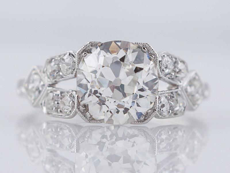 Свадьба - 1920's Engagement Ring Antique Art Deco 1.60ct Old European Cut Diamond in Platinum