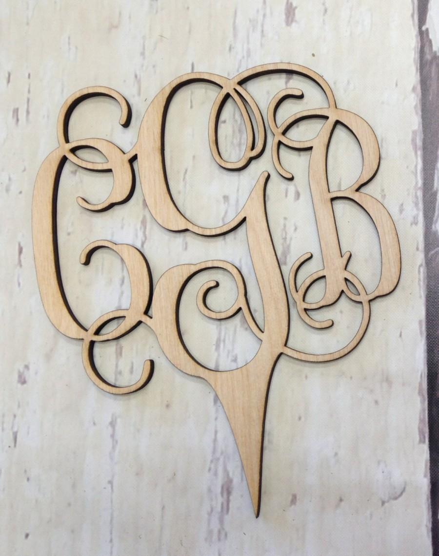Mariage - Wedding Cake Topper- Couple Monogram,Script and Circle Letters, Wooden Monogram Cake Toppers