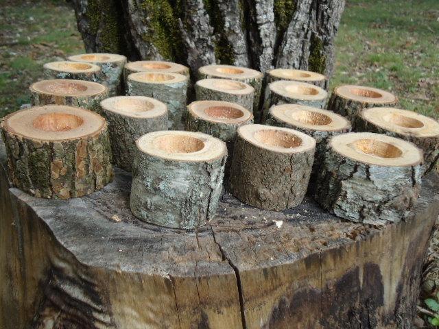 Hochzeit - 24 qty 2" log candle holders, wood candle holders sticks for votive candles, weddings, cabins, decoration, decor, natural tree branch,