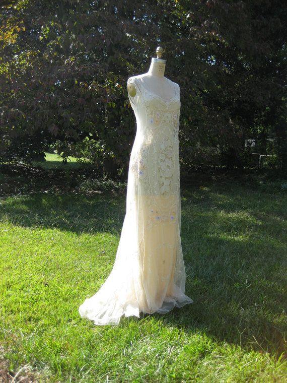 زفاف - Victorian Hippie One Of A Kind Antique Lace Gown REserved For Laura