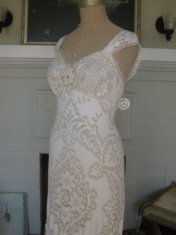 Mariage - Reserved For Carly Hippie Boho Glam Gown One Of A Kind Hand Made From Vintage Laces