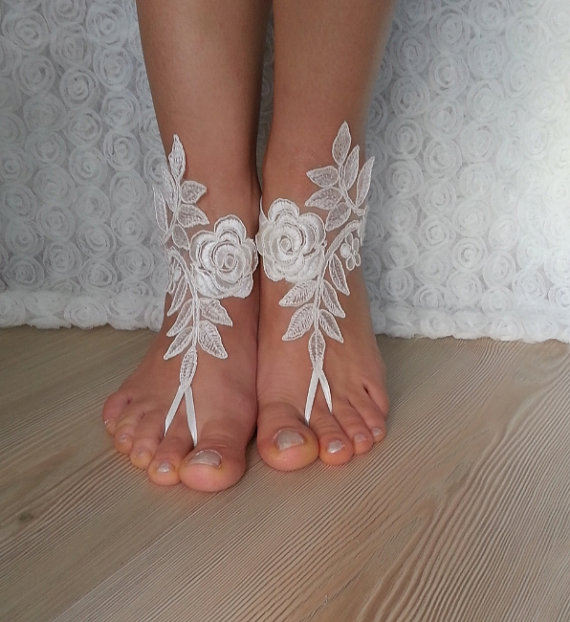 زفاف - bridal anklet, ivory Beach wedding barefoot sandals, bangle, wedding anklet, free ship, anklet, bridal, wedding