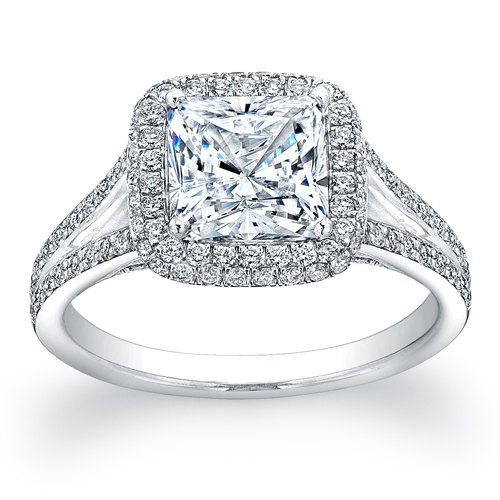 زفاف - Ladies 18kt pave diamond halo engagement ring with a natural 2ct Cushion Shape white sapphire with 0.45 ctw G-VS2 diamonds