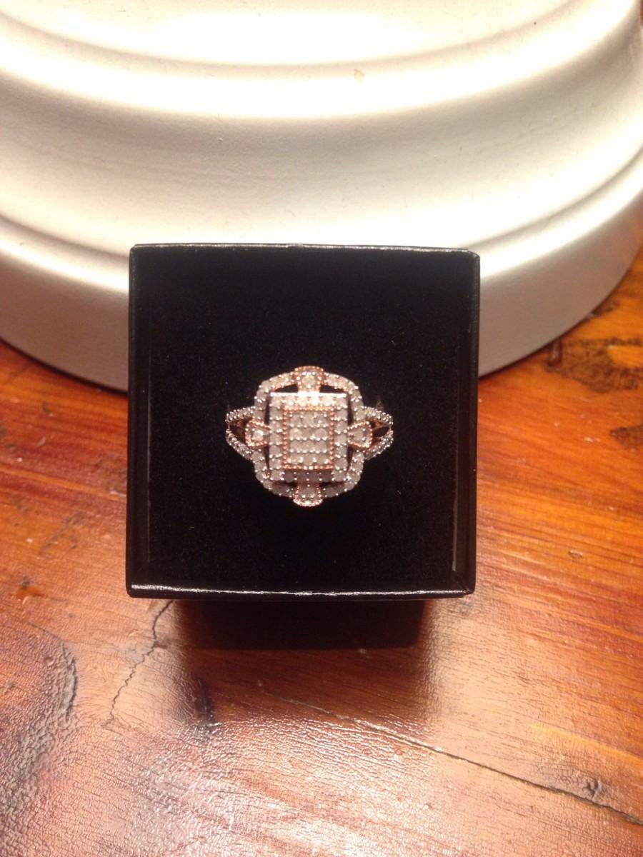 زفاف - Round Cut Diamond and 14k White and Rose Gold Over Sterling Silver Ring Size 7 Vintage Gift for unique engagement, wedding, promise ring