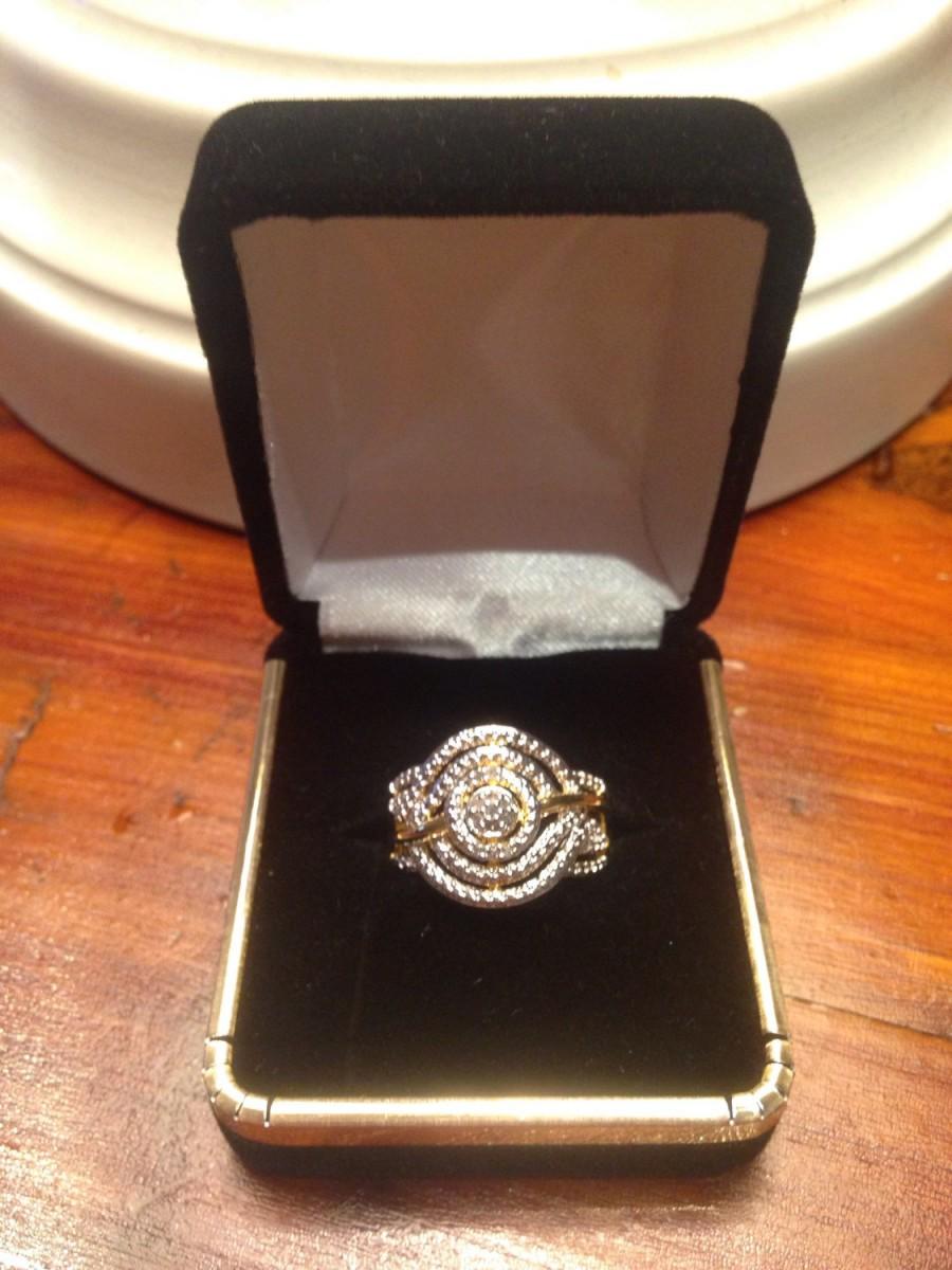 زفاف - Round Cut Diamond And 14 kt. Yellow White Gold, Over Brass Ring Vintage Size 7 Gift for unique engagement, wedding, birthstone, promise ring