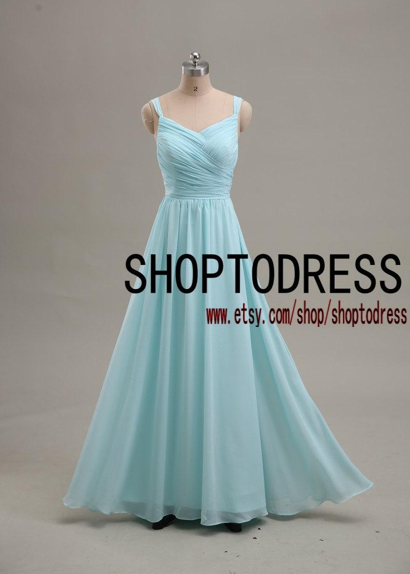 Mariage - Light blue bridesmaid dress Spaghetti straps, Wedding party bridesmaid dress, Blue prom dress, Homecoming Party dress custom size