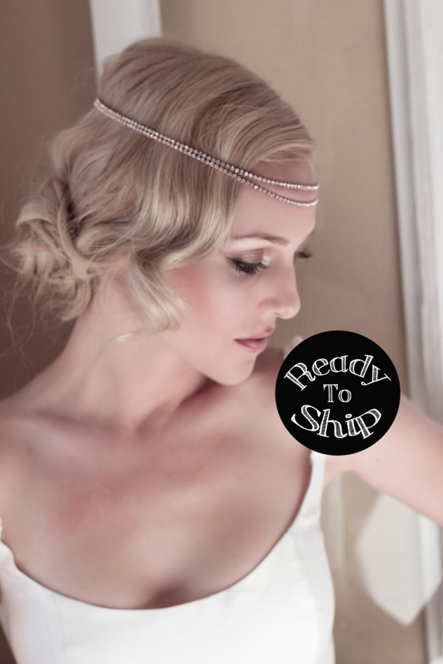 Hochzeit - Boho Bridal Headband, Bridal Hairband, Bohemian Bridal Headpiece, BOHO Head Piece, Rhinestone Forehead Headband, Bridal Headpiece #1411
