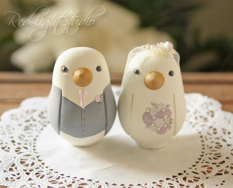 Hochzeit - Custom Wedding Cake Topper - Medium Hand Painted Love Birds