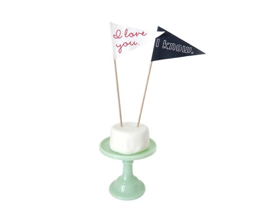 Mariage - I Love you, I know. Cake Topper -  Wedding Flags in Americana Red, White and Blue and Woodland theme