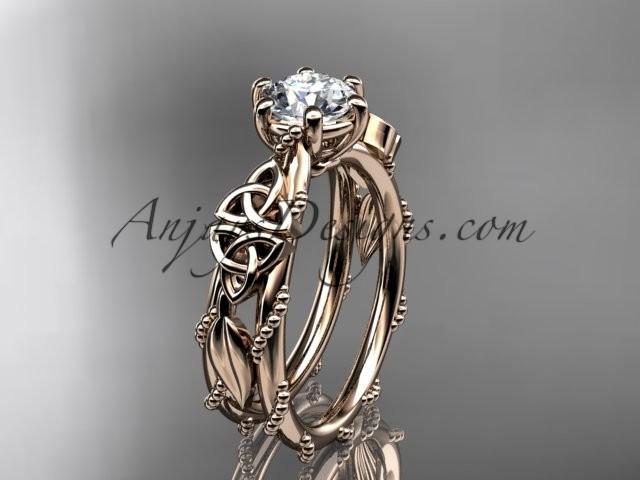 Hochzeit - 14kt rose gold celtic trinity knot engagement ring , wedding ring CT766